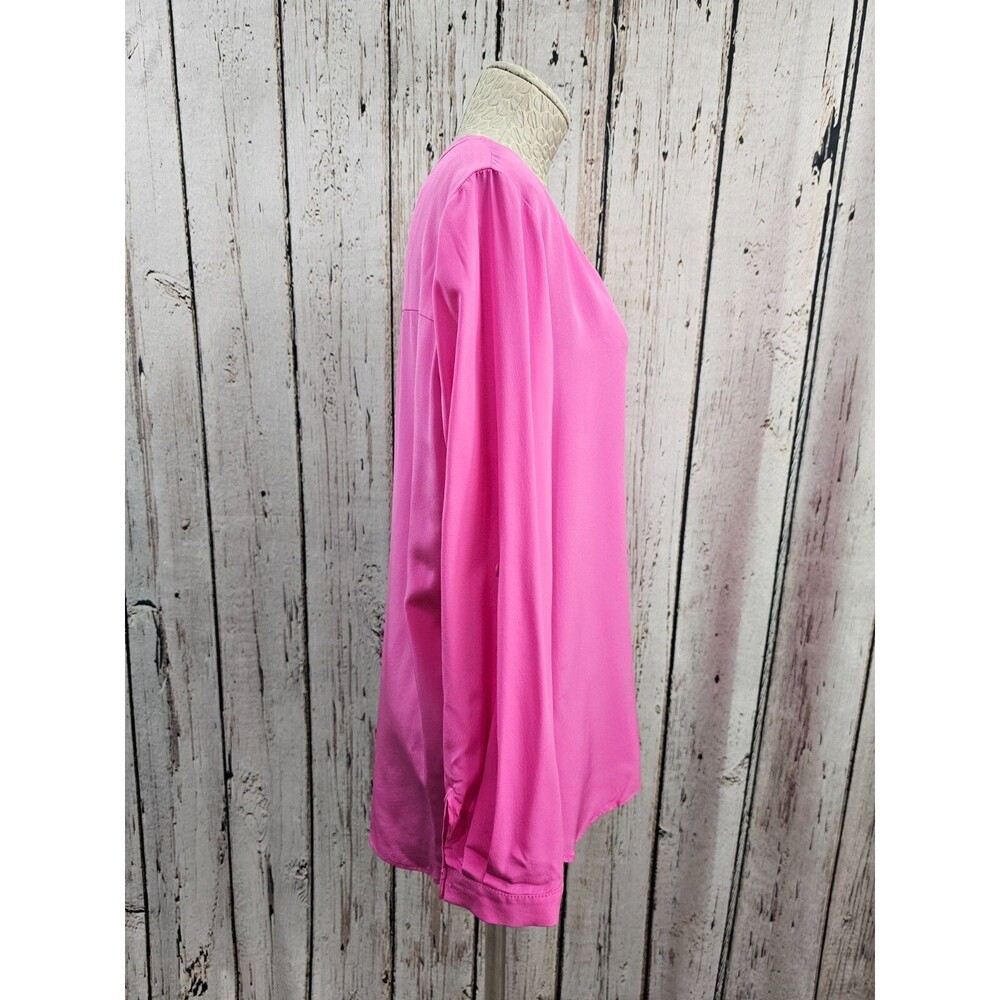 DIANE VON FURSTENBERG Women's 12 Esti Silk Pink Roll Tab Sleeve Blouse Shirt EUC - Picture 2 of 7